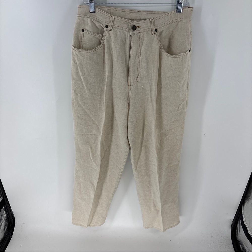 Vintage Russ Tan Boot Cut high rise 100% linen Pants Classic Style women’s 14